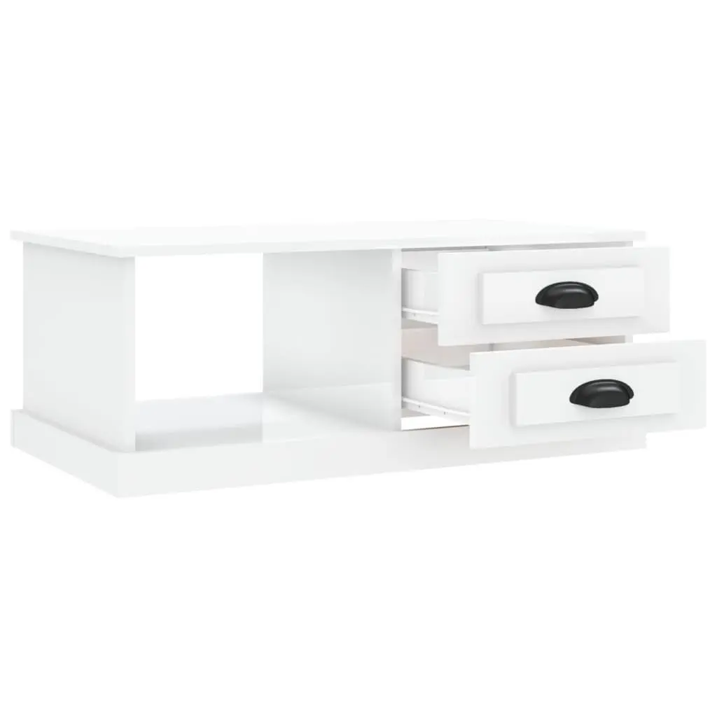 Coffee Table High Gloss White with Storage Drawers Compartment Engineered Wood