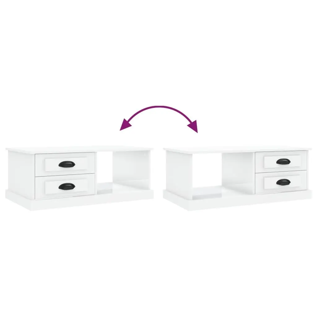 Coffee Table High Gloss White with Storage Drawers Compartment Engineered Wood