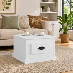 Coffee Table High Gloss White 50x50x35 cm with Drawer Storage Accent Furniture