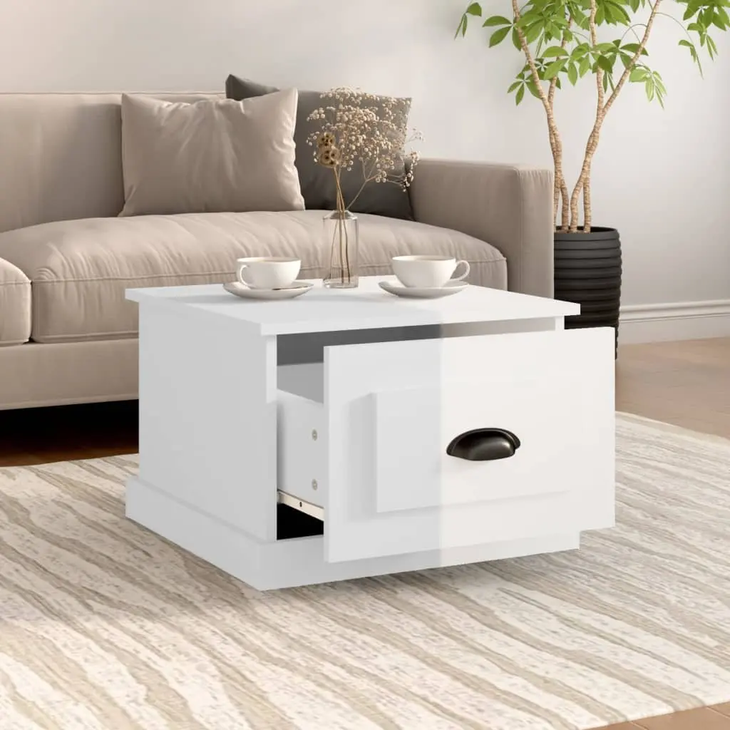 Coffee Table High Gloss White 50x50x35 cm with Drawer Storage Accent Furniture