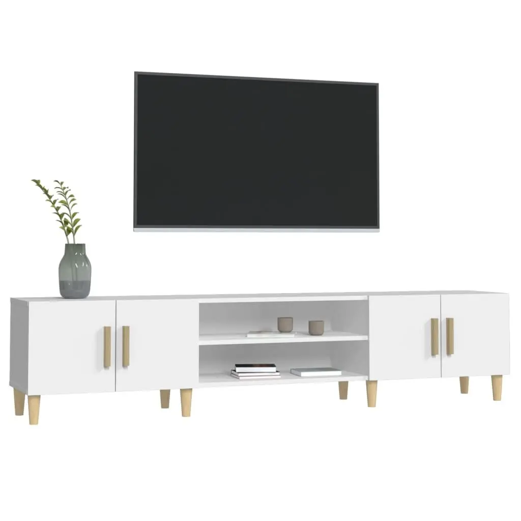 TV Cabinet White 180x31.5x40 cm Engineered Wood 4 Compartments 4 Doors Storage
