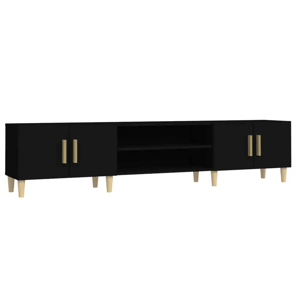 TV Cabinet Black 180cm Living Room Storage Unit with 4 Compartments 4 Doors