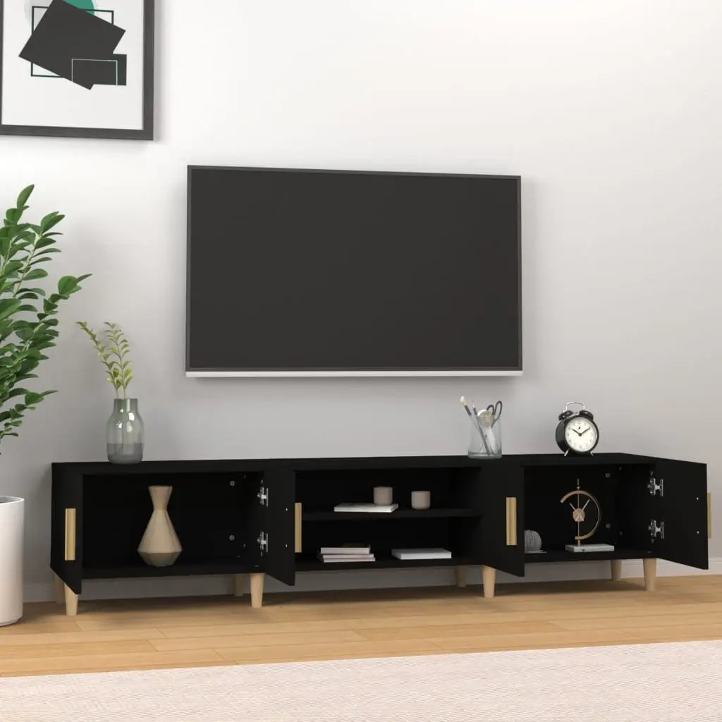 TV Cabinet Black 180cm Living Room Storage Unit with 4 Compartments 4 Doors