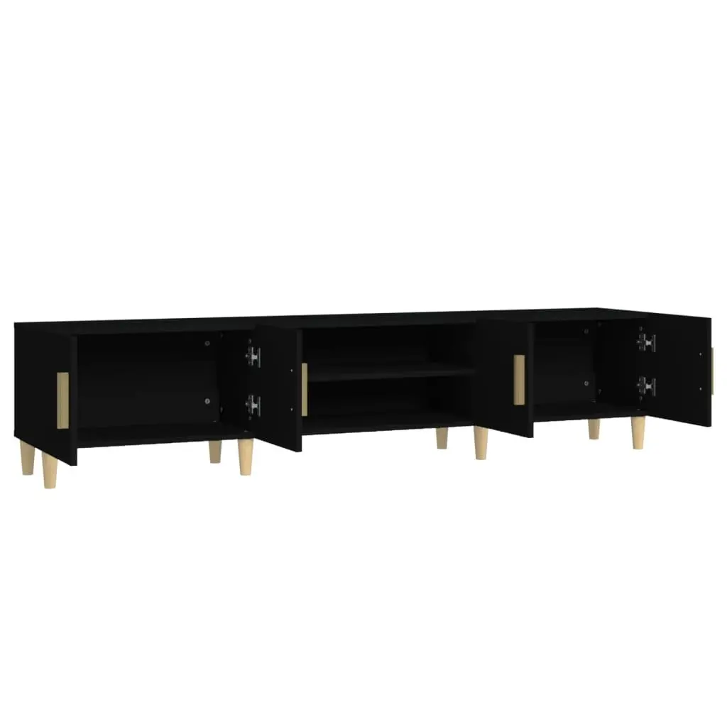 TV Cabinet Black 180cm Living Room Storage Unit with 4 Compartments 4 Doors