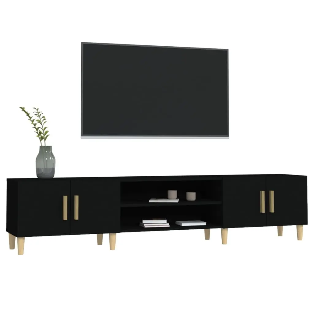 TV Cabinet Black 180cm Living Room Storage Unit with 4 Compartments 4 Doors