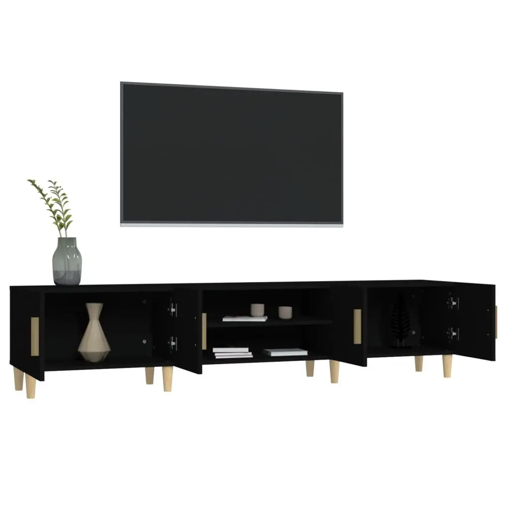 TV Cabinet Black 180cm Living Room Storage Unit with 4 Compartments 4 Doors