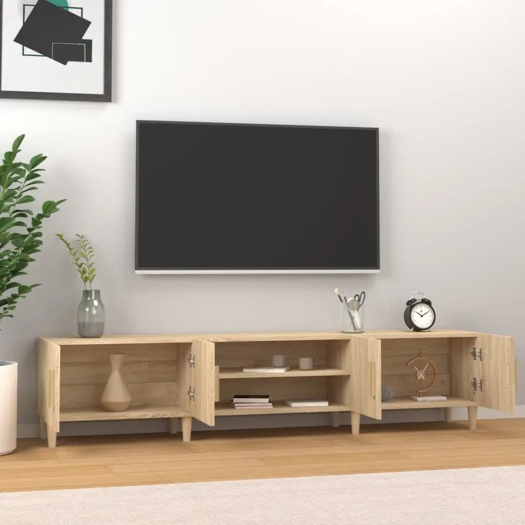 TV Cabinet Brown Engineered Wood Media Unit Storage Doors Compartments Furniture