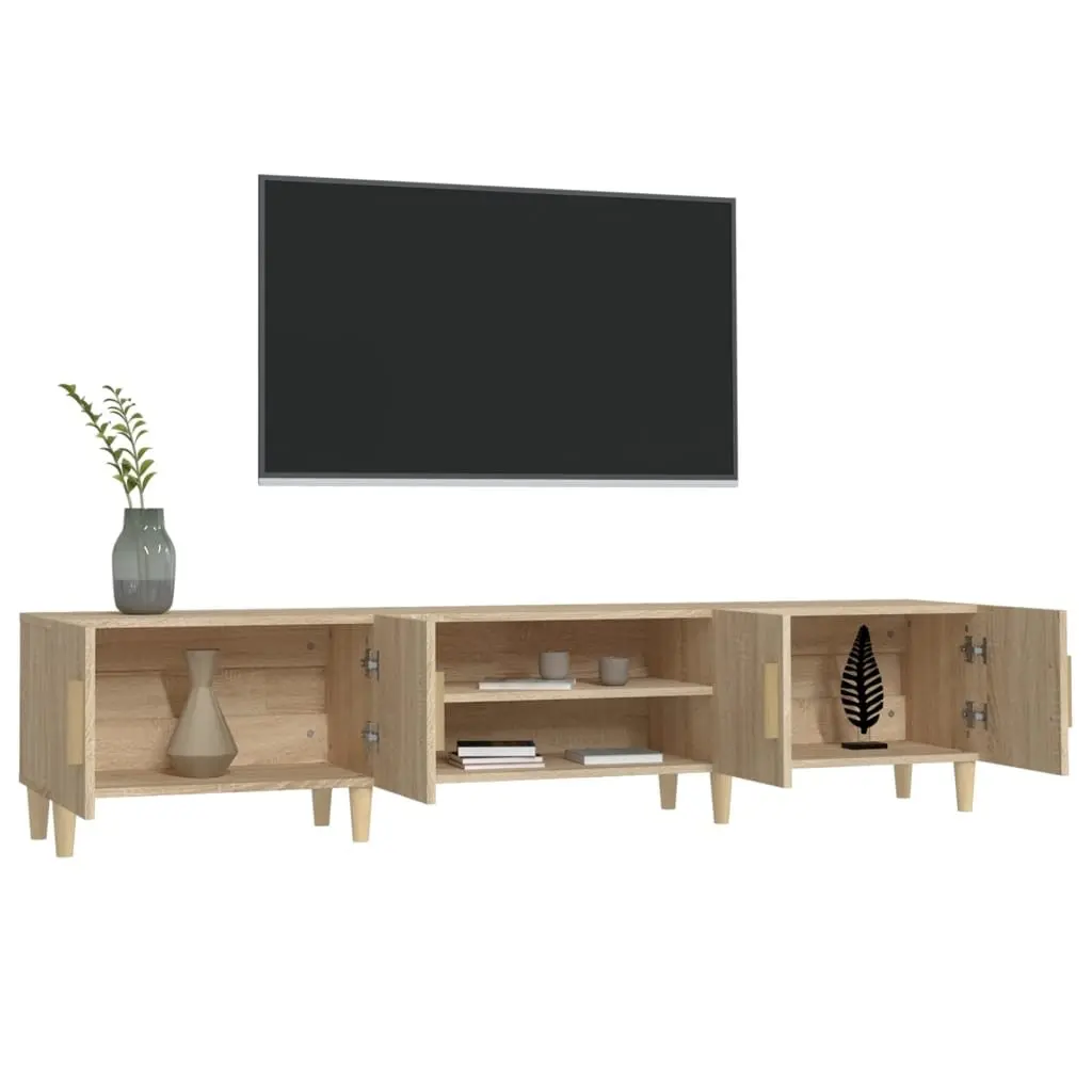 TV Cabinet Brown Engineered Wood Media Unit Storage Doors Compartments Furniture