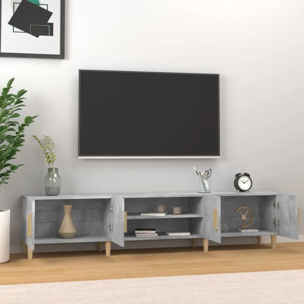 TV Cabinet Grey Engineered Wood Storage Unit 180 x 31.5 x 40 cm Living Room 4 Compartments 4 Doors