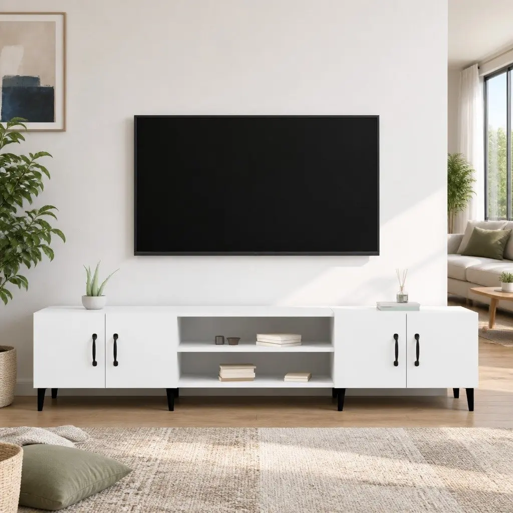 Engineered Wood TV Cabinet with 4 Storage Compartments