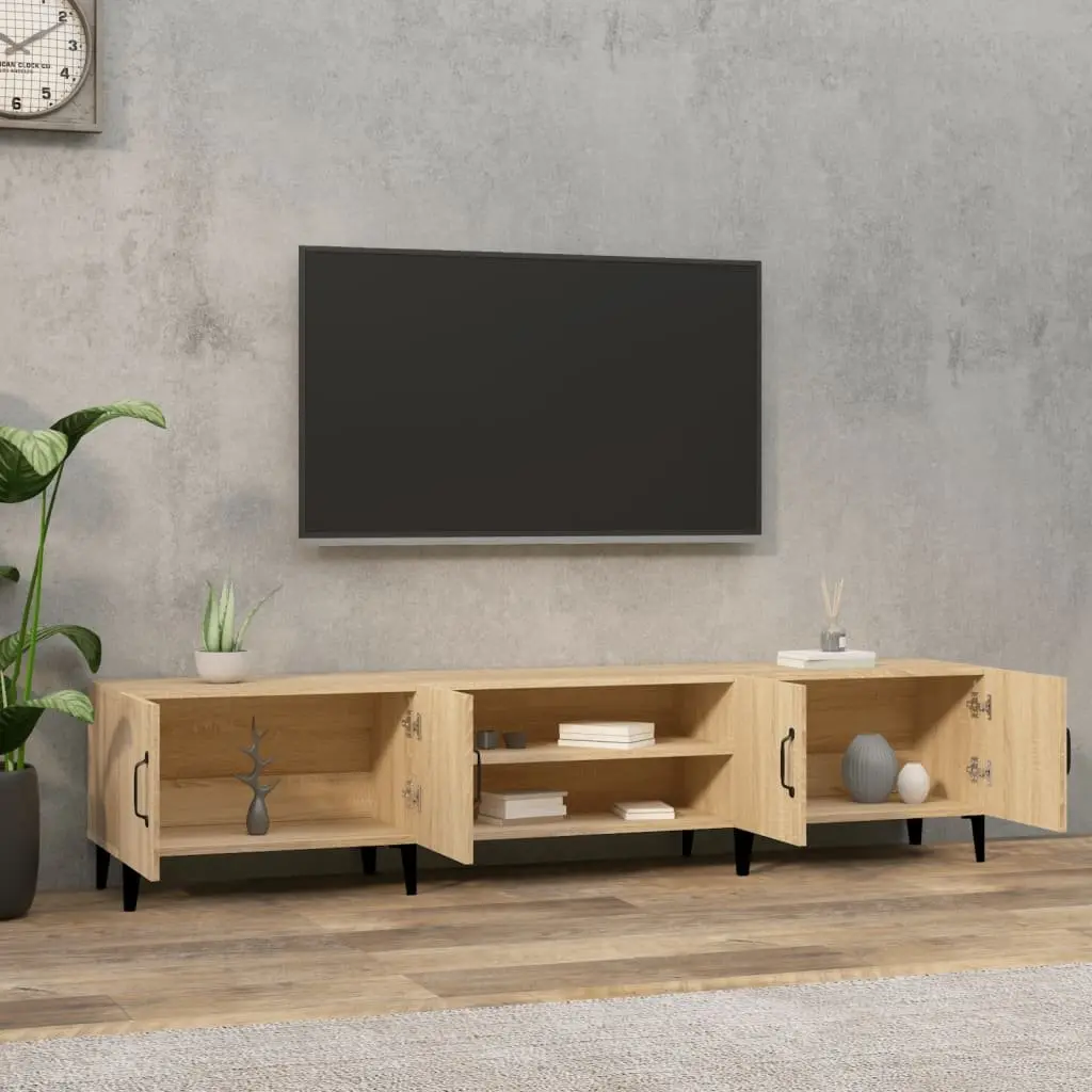 TV Cabinet Brown Engineered Wood Storage Unit with Doors Compartments Display