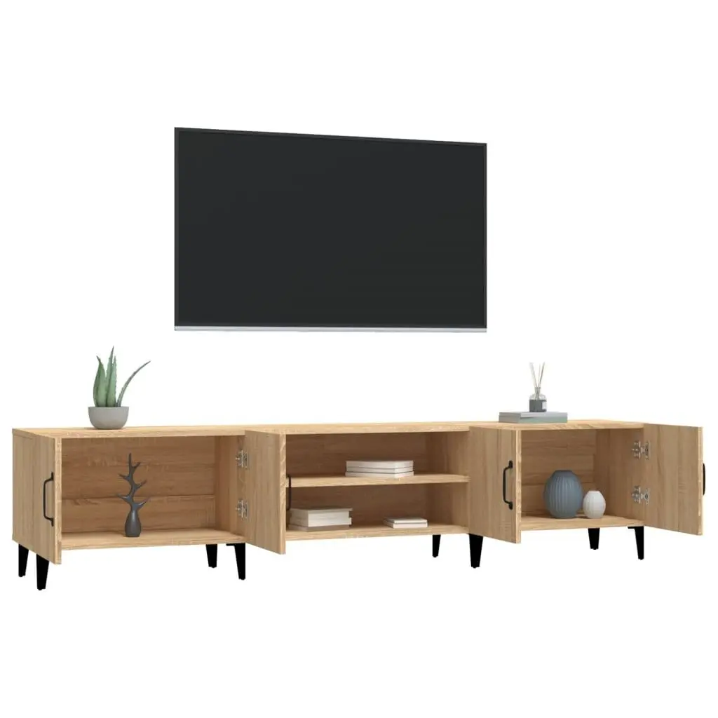 TV Cabinet Brown Engineered Wood Storage Unit with Doors Compartments Display