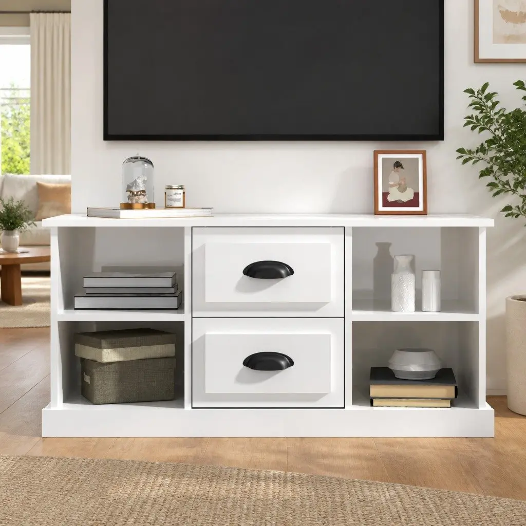 TV Cabinet for Living Room High Gloss White 99.5 x 35.5 x 48 cm
