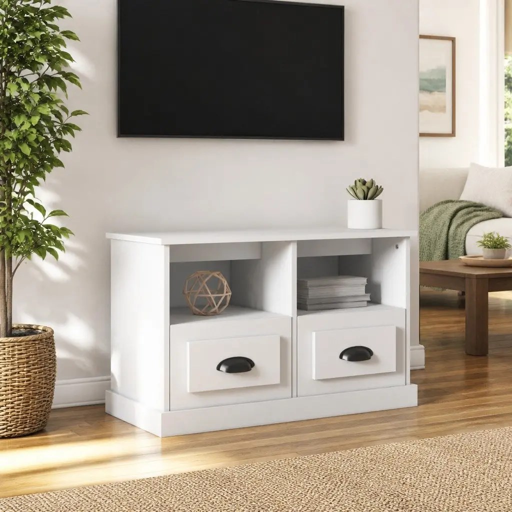 TV Cabinet for Living Room 80x35x50 cm White Engineered Wood Storage Unit with Drawers