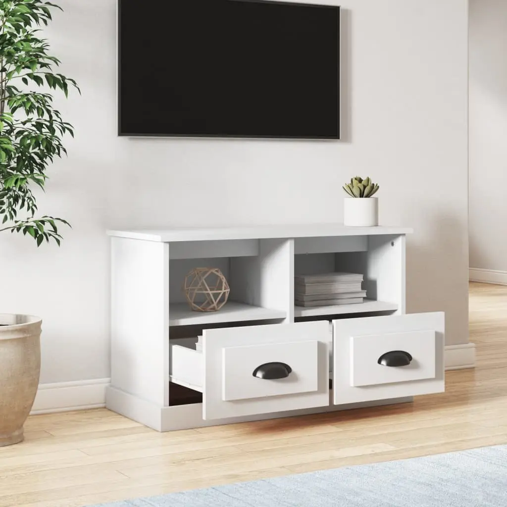 TV Cabinet for Living Room 80x35x50 cm White Engineered Wood Storage Unit with Drawers