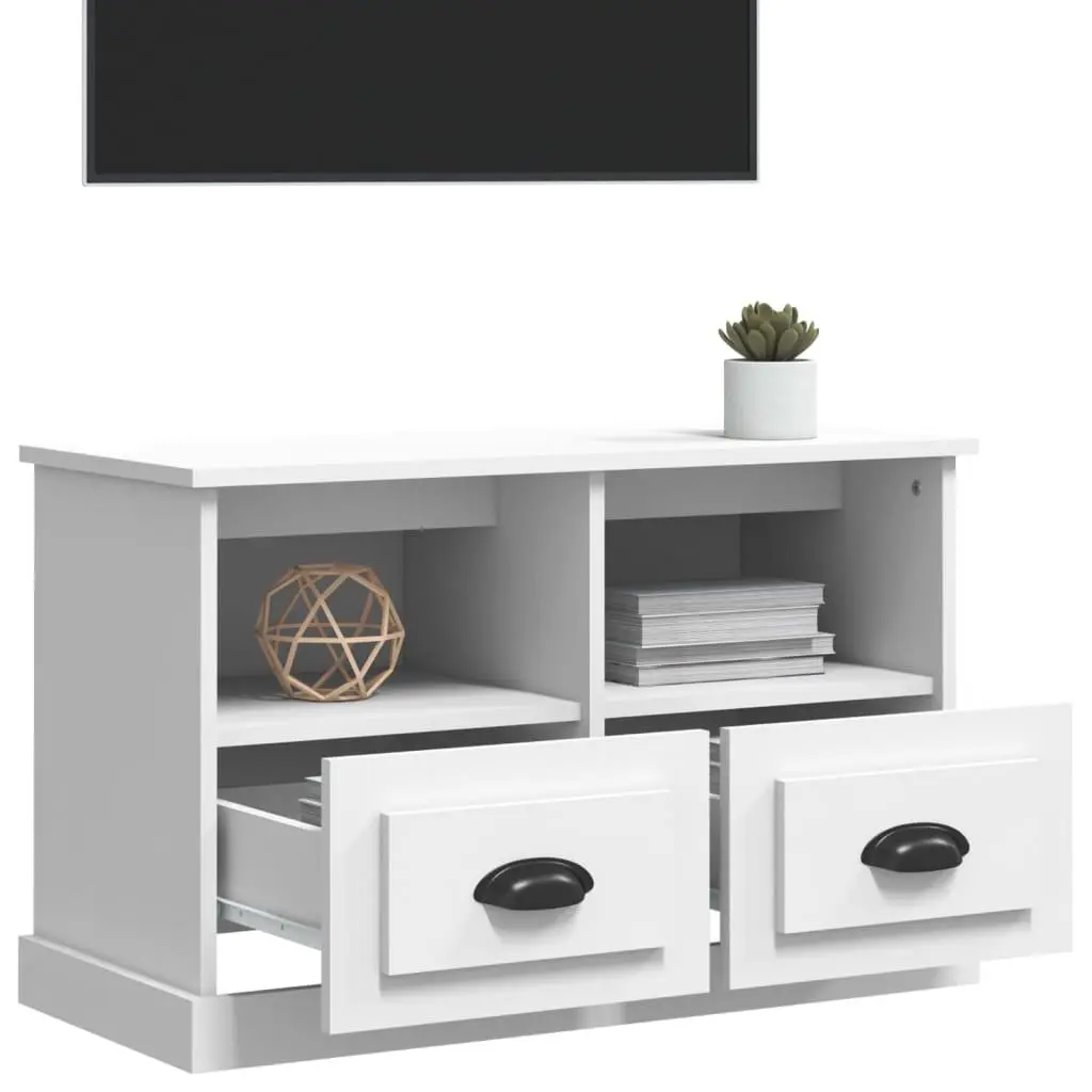 TV Cabinet for Living Room 80x35x50 cm White Engineered Wood Storage Unit with Drawers