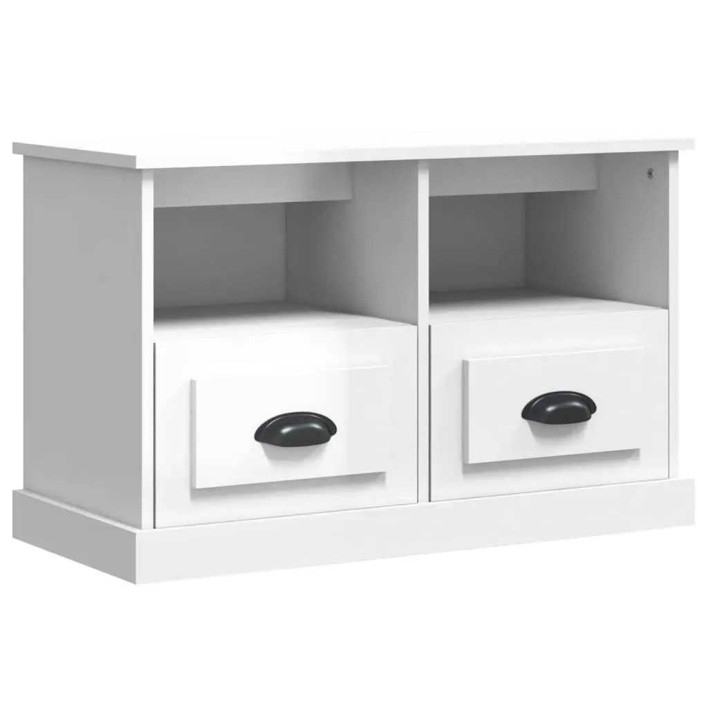 TV Cabinet White High Gloss 80x35x50cm Engineered Wood Storage Drawers