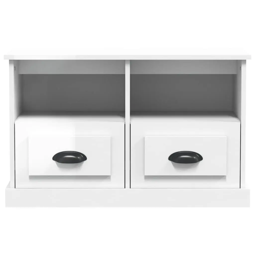 TV Cabinet White High Gloss 80x35x50cm Engineered Wood Storage Drawers
