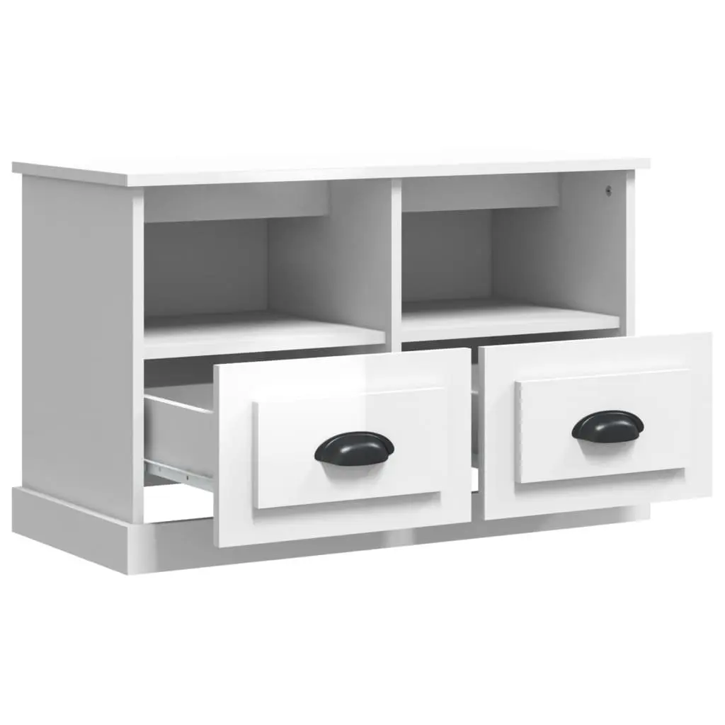 TV Cabinet White High Gloss 80x35x50cm Engineered Wood Storage Drawers