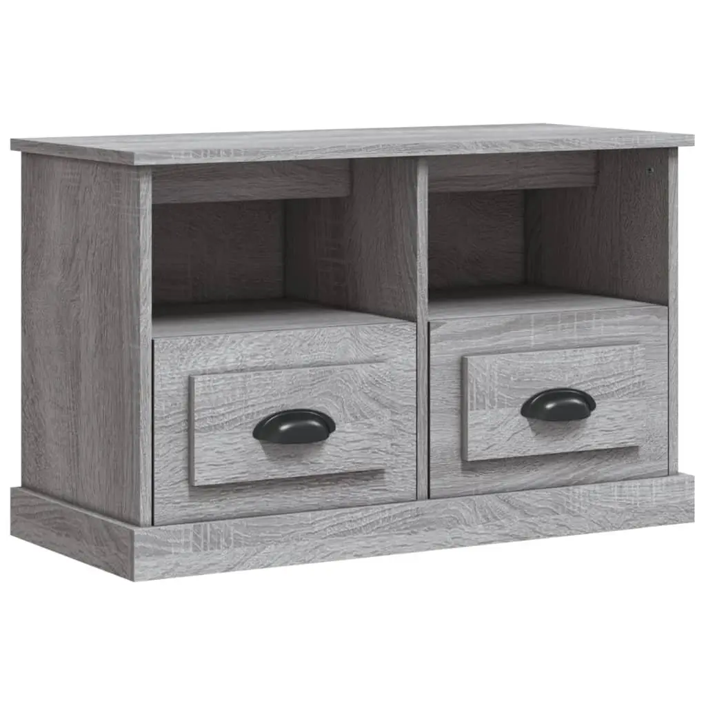 Engineered Wood TV Unit for Living Room Grey 80x35x50cm with 2 Drawers and 2 Open Compartments