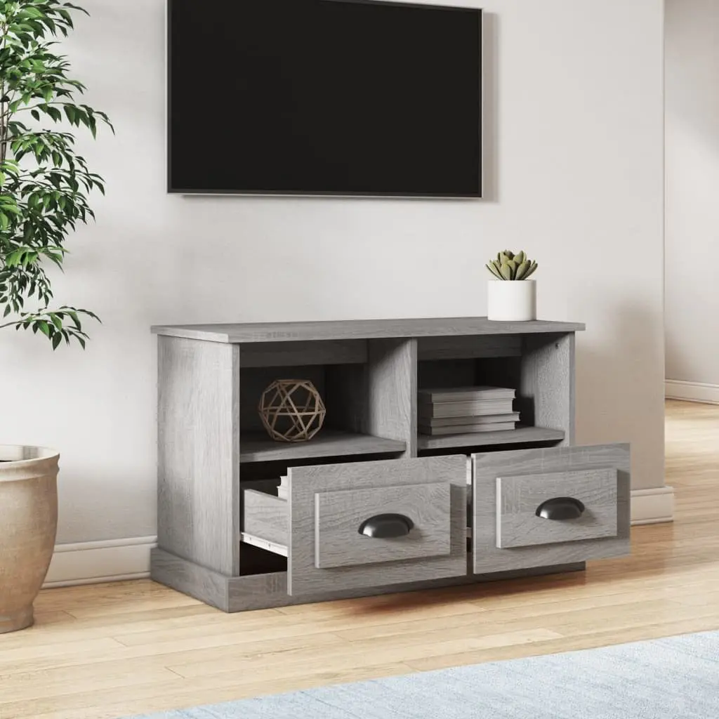 Engineered Wood TV Unit for Living Room Grey 80x35x50cm with 2 Drawers and 2 Open Compartments