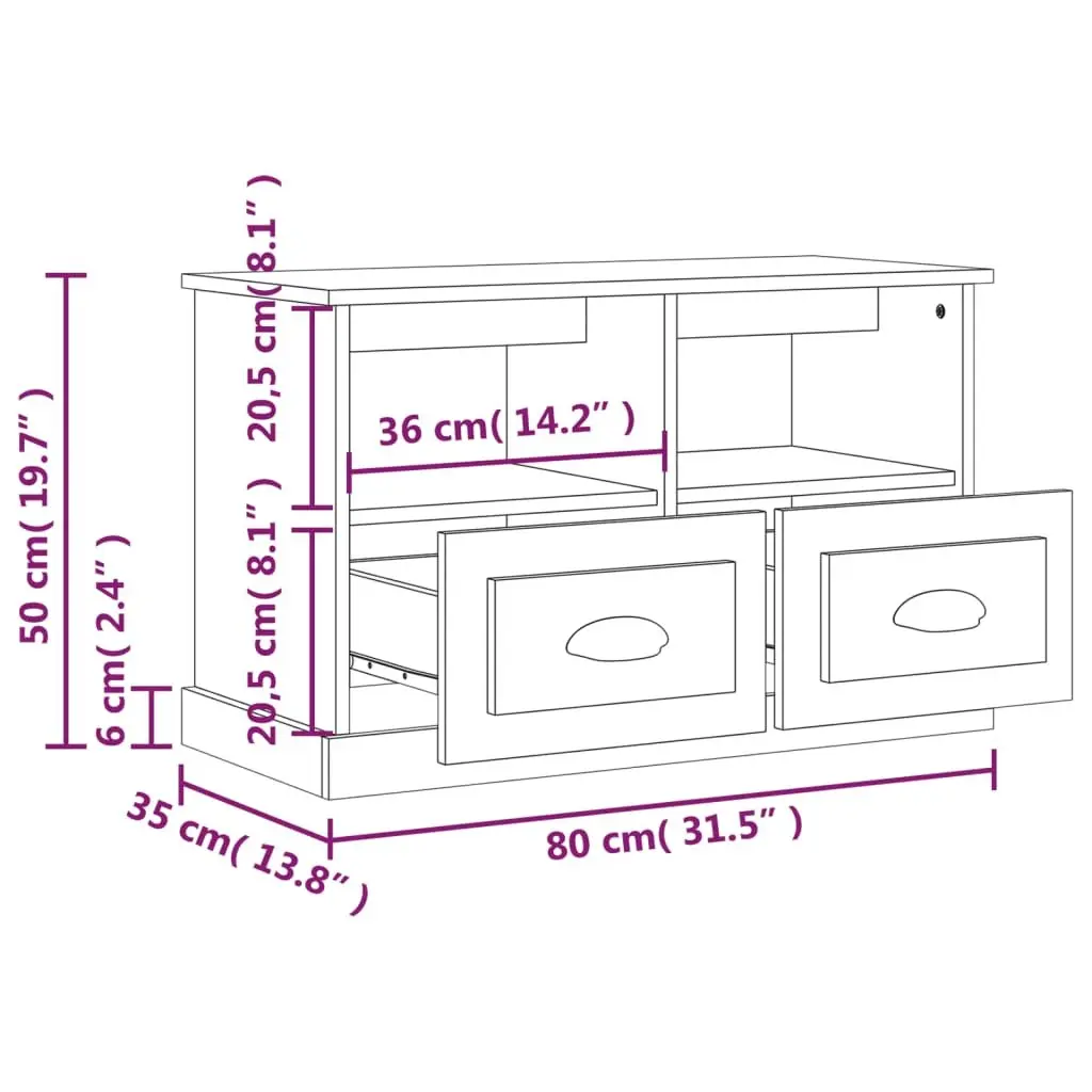 Engineered Wood TV Unit for Living Room Grey 80x35x50cm with 2 Drawers and 2 Open Compartments