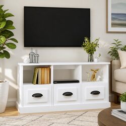 White TV Cabinet 100W x 35D x 50H cm with Storage Drawers