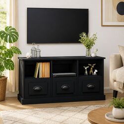 Black TV Cabinet Dimensions: 100 x 35 x 50 cm, 3 Drawers