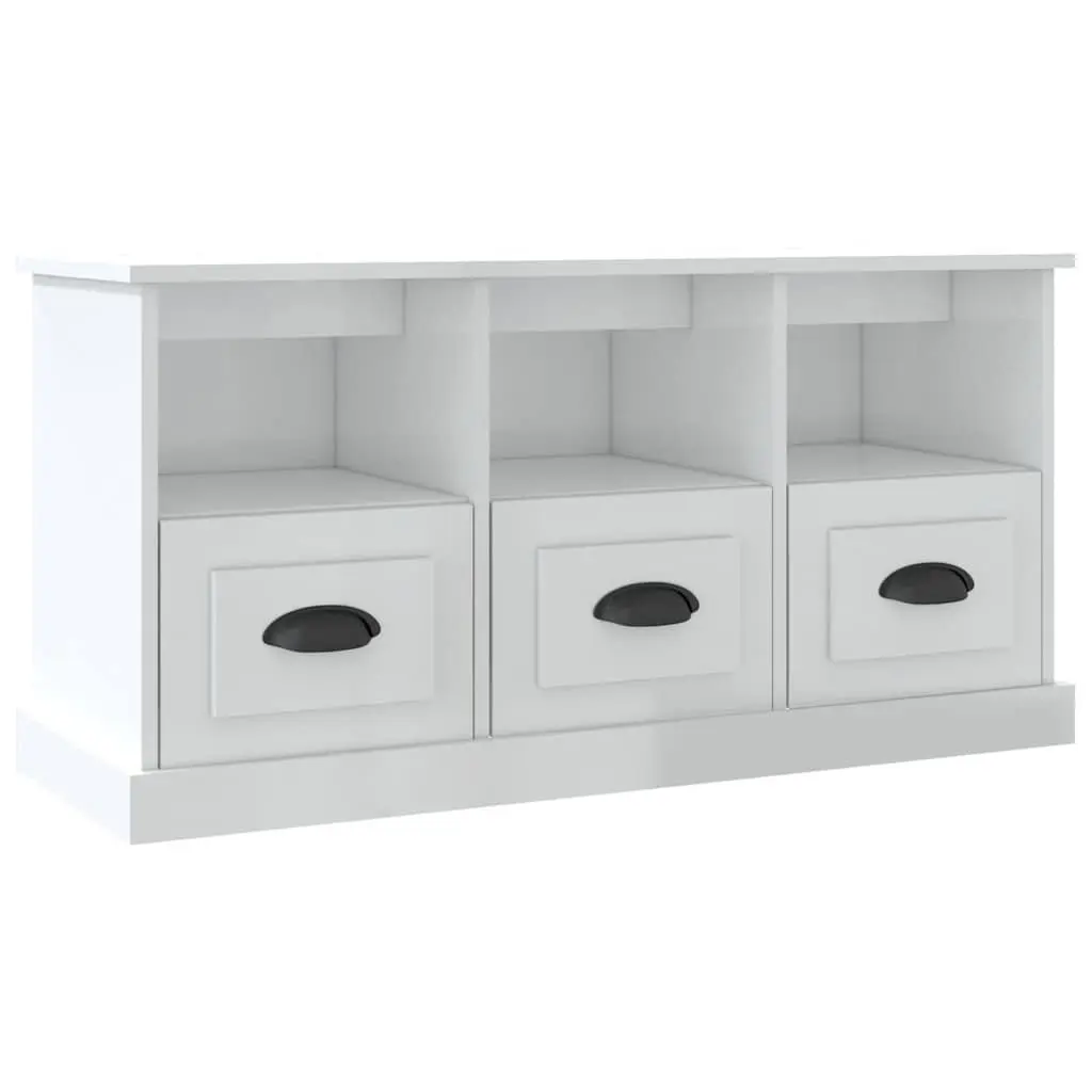TV Cabinet Living Room 100x35x50cm White High Gloss Engineered Wood Storage Unit