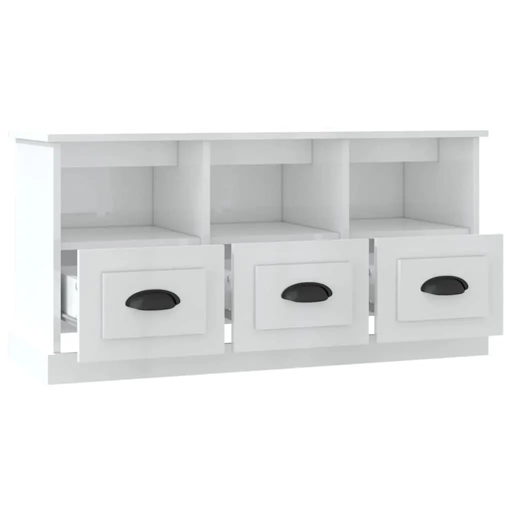 TV Cabinet Living Room 100x35x50cm White High Gloss Engineered Wood Storage Unit