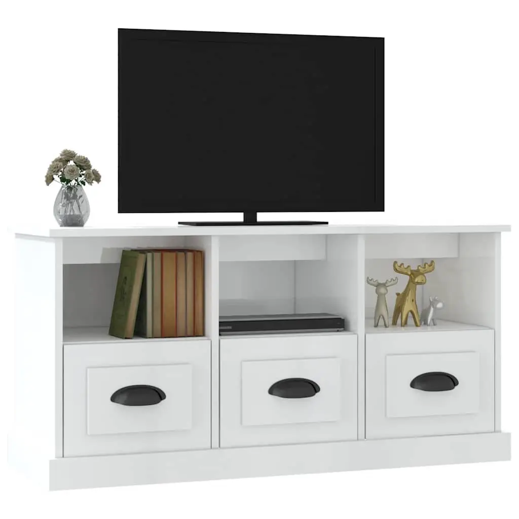 TV Cabinet Living Room 100x35x50cm White High Gloss Engineered Wood Storage Unit