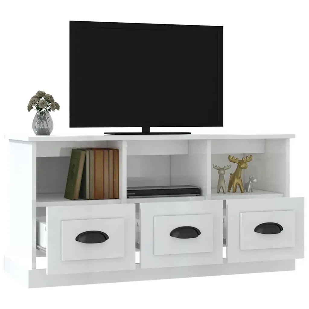 TV Cabinet Living Room 100x35x50cm White High Gloss Engineered Wood Storage Unit