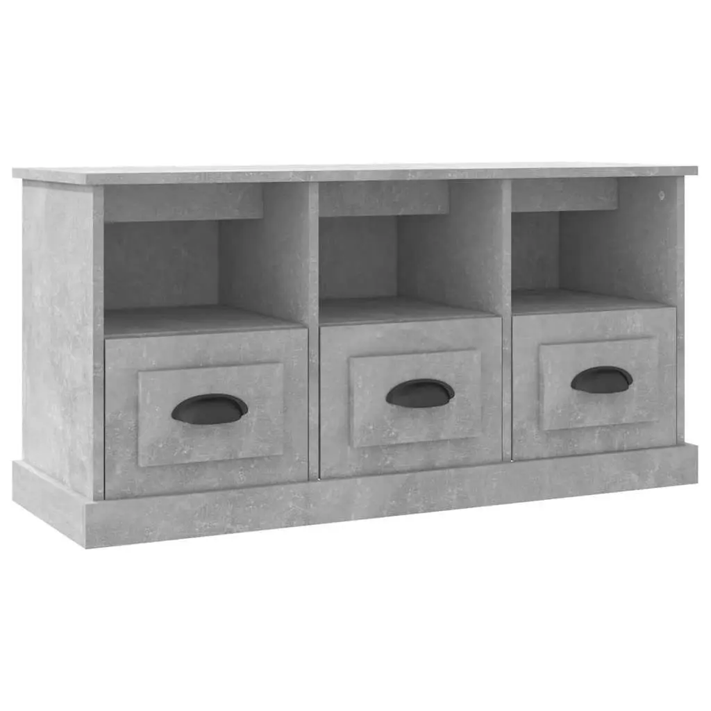 Grey Engineered Wood TV Cabinet 100cm for Living Room with 3 Drawers and 3 Open Shelves