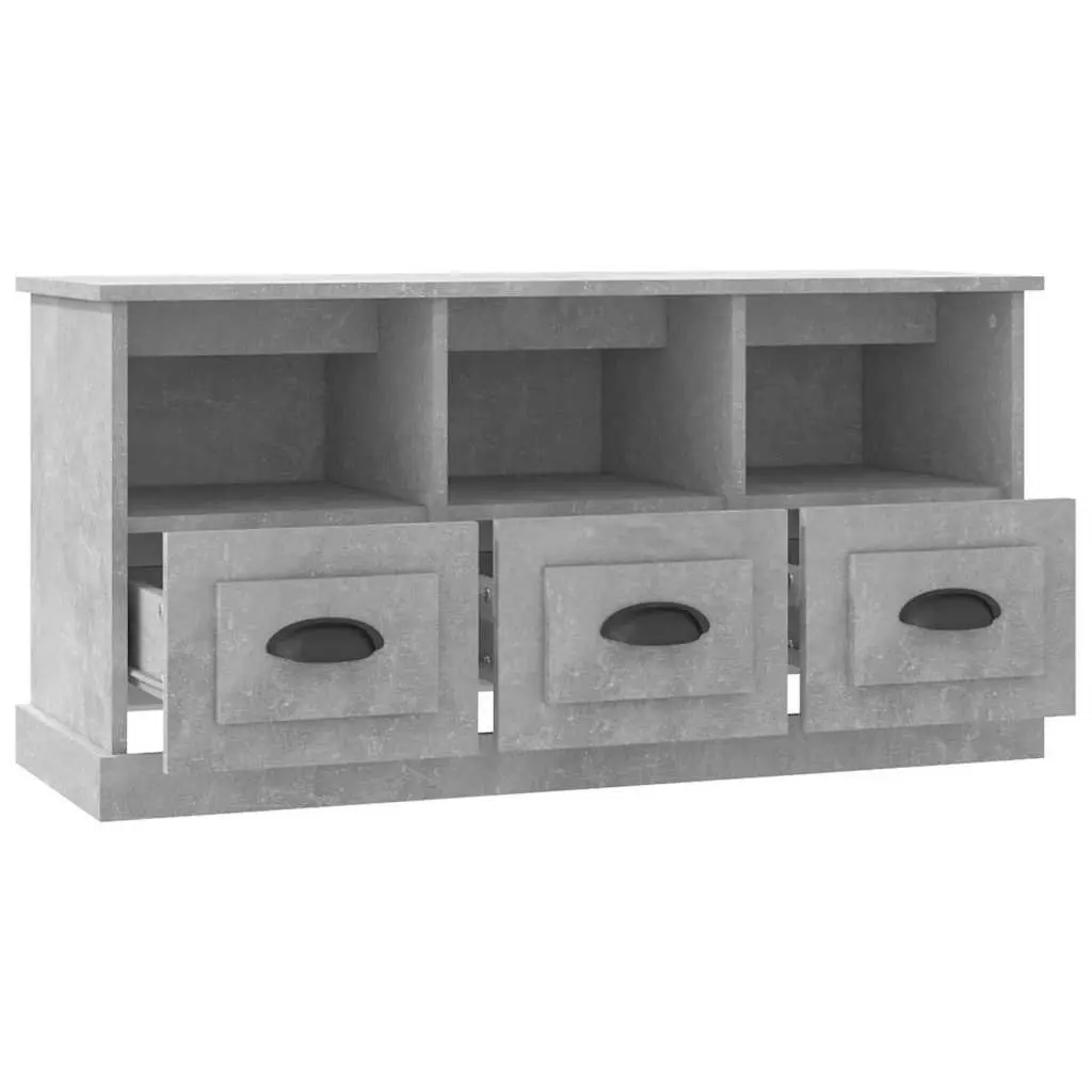 Grey Engineered Wood TV Cabinet 100cm for Living Room with 3 Drawers and 3 Open Shelves