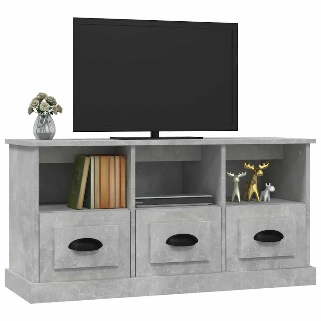 Grey Engineered Wood TV Cabinet 100cm for Living Room with 3 Drawers and 3 Open Shelves