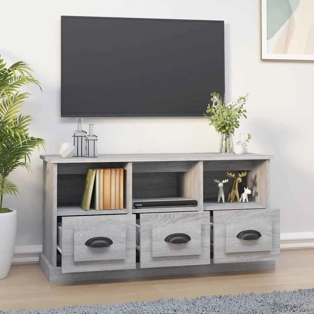 TV Cabinet Grey Sonoma Storage Unit with Drawers Open Compartments 100x35x50cm