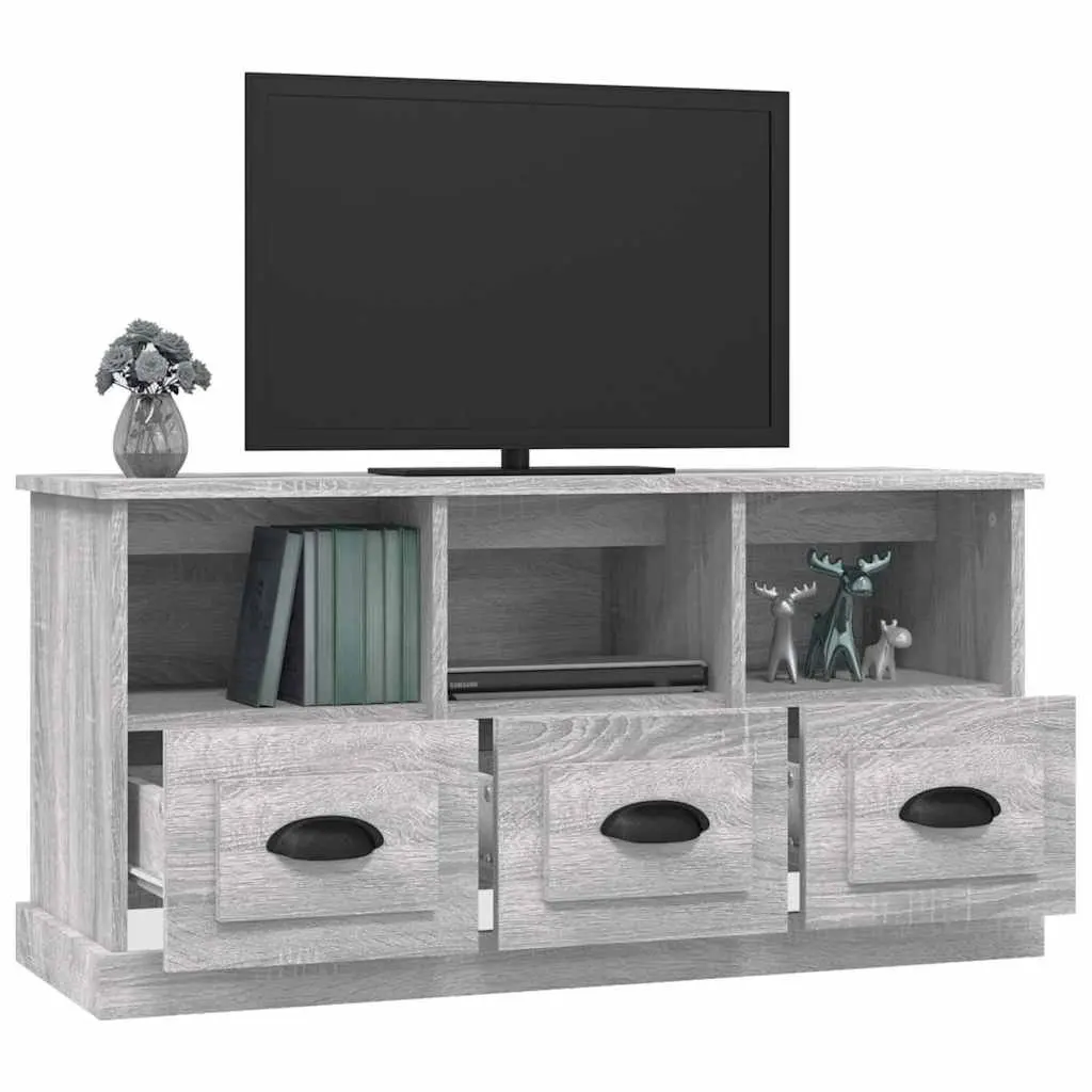 TV Cabinet Grey Sonoma Storage Unit with Drawers Open Compartments 100x35x50cm