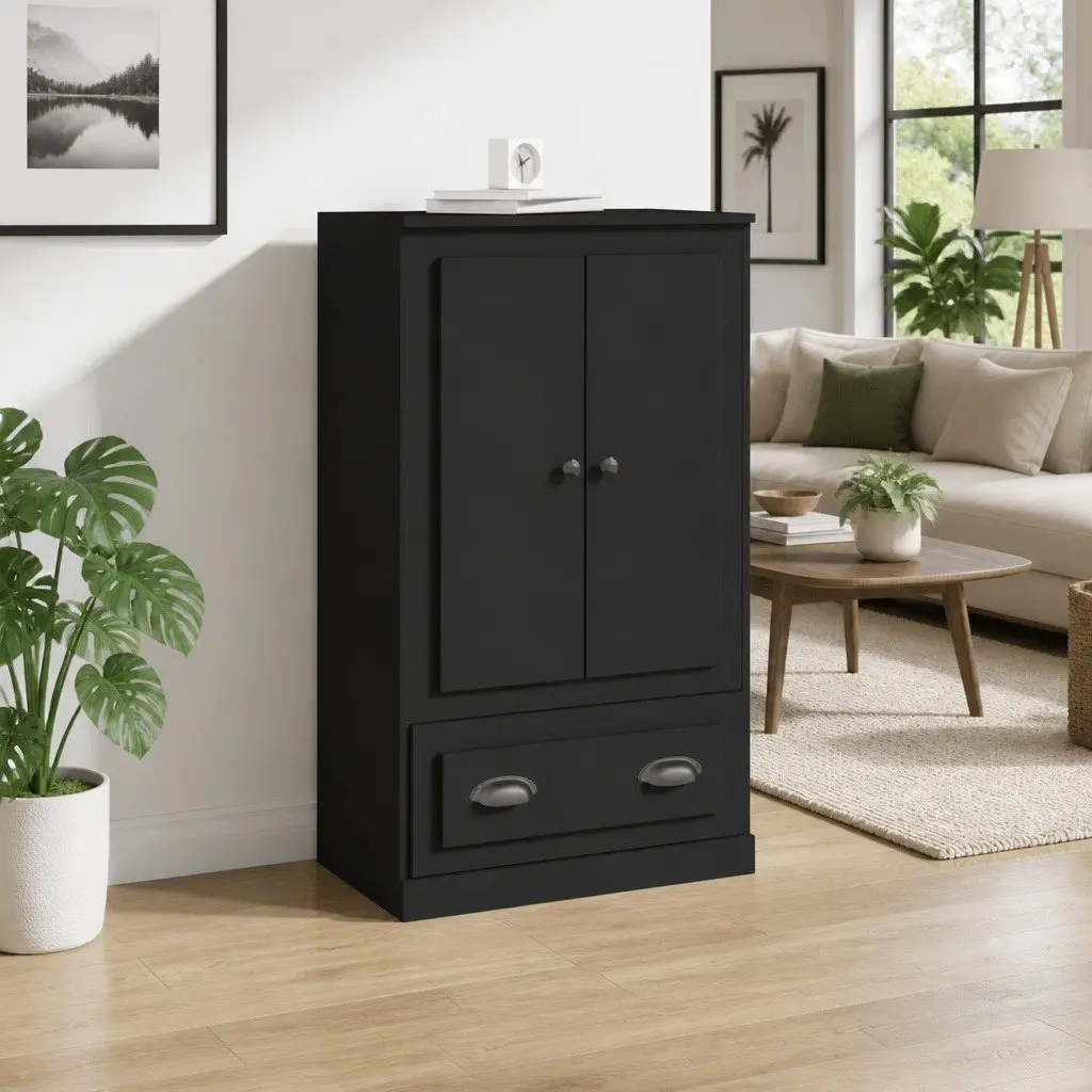 Black Highboard Sideboard Cabinet Storage Engineered Wood 60x35.5x103.5cm