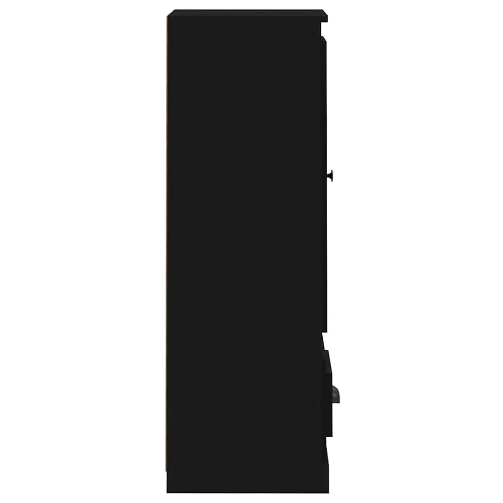 Black Highboard Sideboard Storage Cabinet Engineered Wood Buffet Furniture