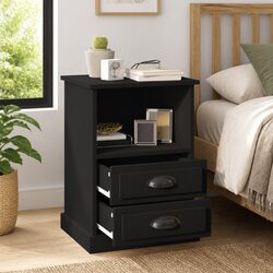Engineered Wood Black Bedside Cabinets 43x36x60 cm, 2 pcs