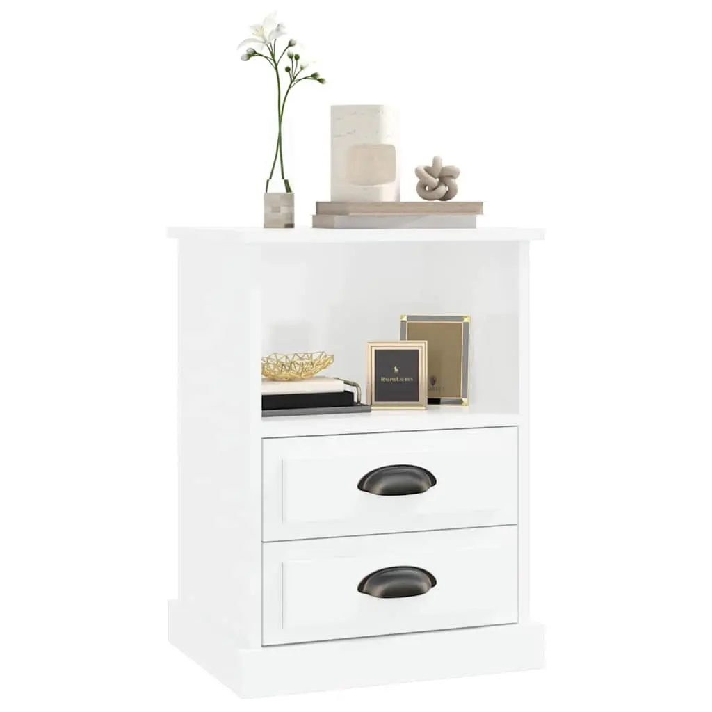 Bedside Cabinets 2 pcs White High Gloss Storage Drawers Nightstand Side Table