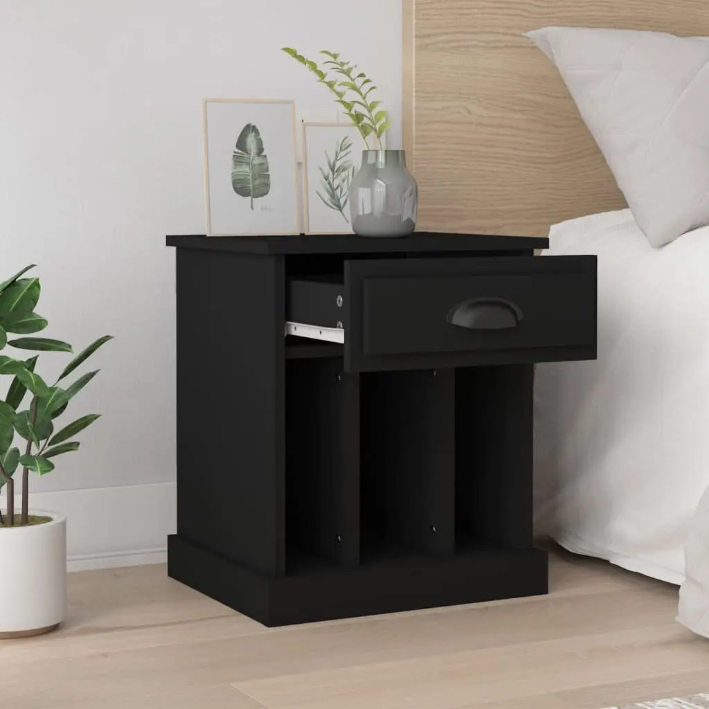 Bedside Cabinet Black Bedroom Storage 43x36x50 cm