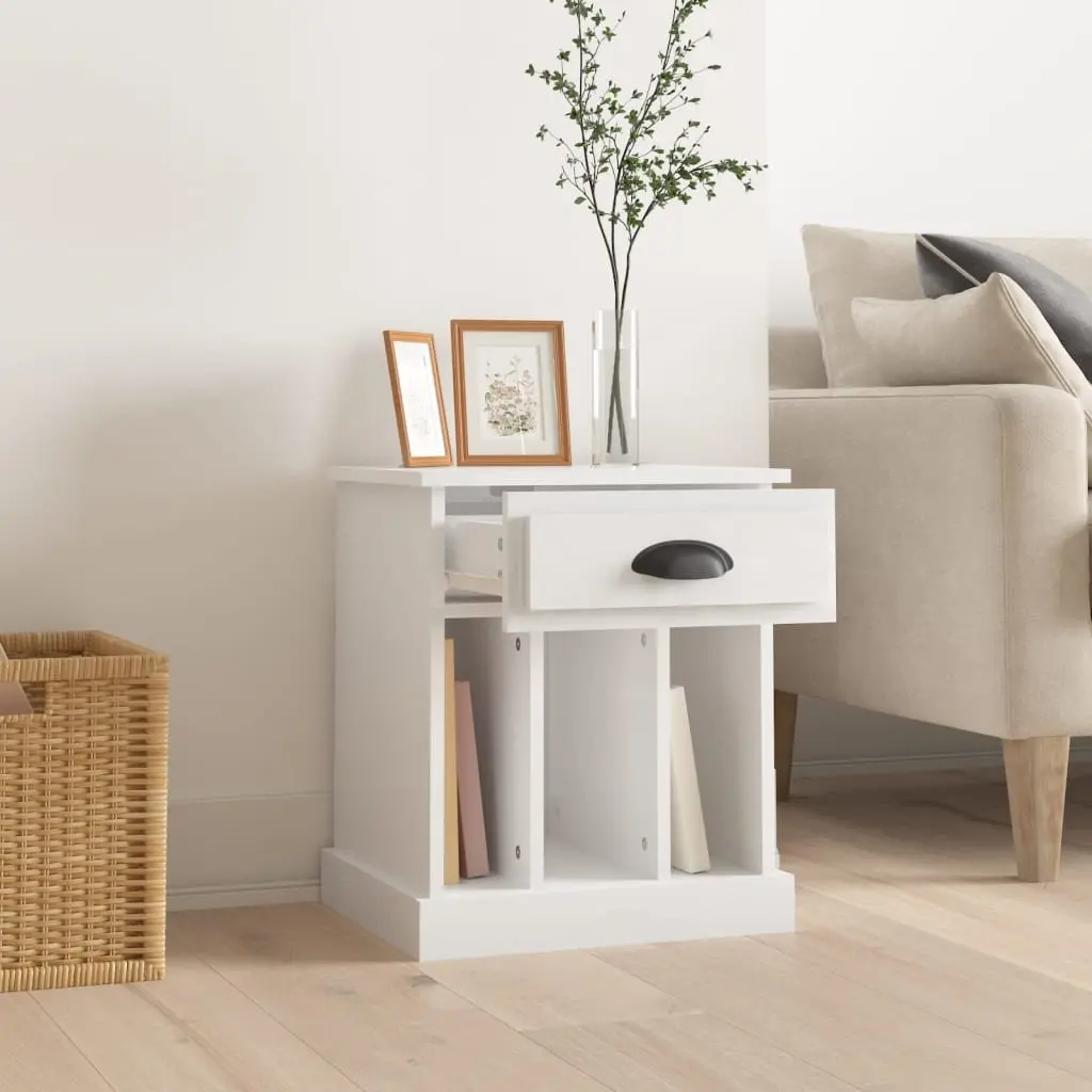 Bedside Cabinet White High Gloss 43x36x50 cm Drawer Storage Compartments