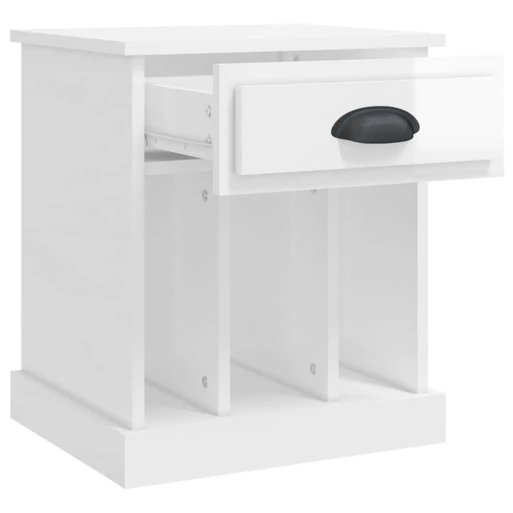 Bedside Cabinet White High Gloss 43x36x50 cm Drawer Storage Compartments