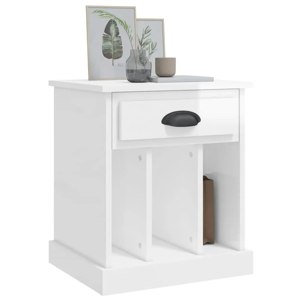Bedside Cabinet White High Gloss 43x36x50 cm Drawer Storage Compartments