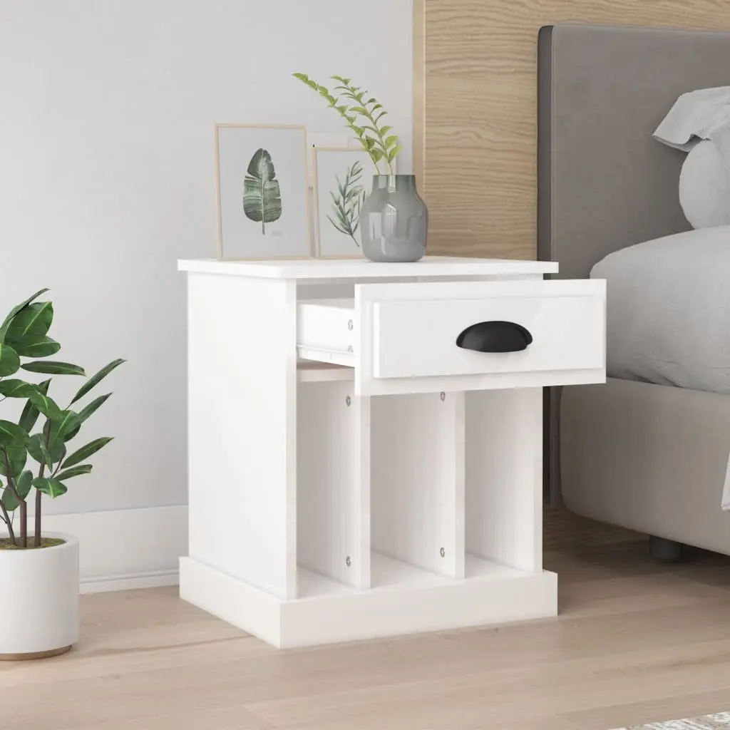 Bedside Cabinets 2 pcs High Gloss White Storage Nightstand Drawers Compartments