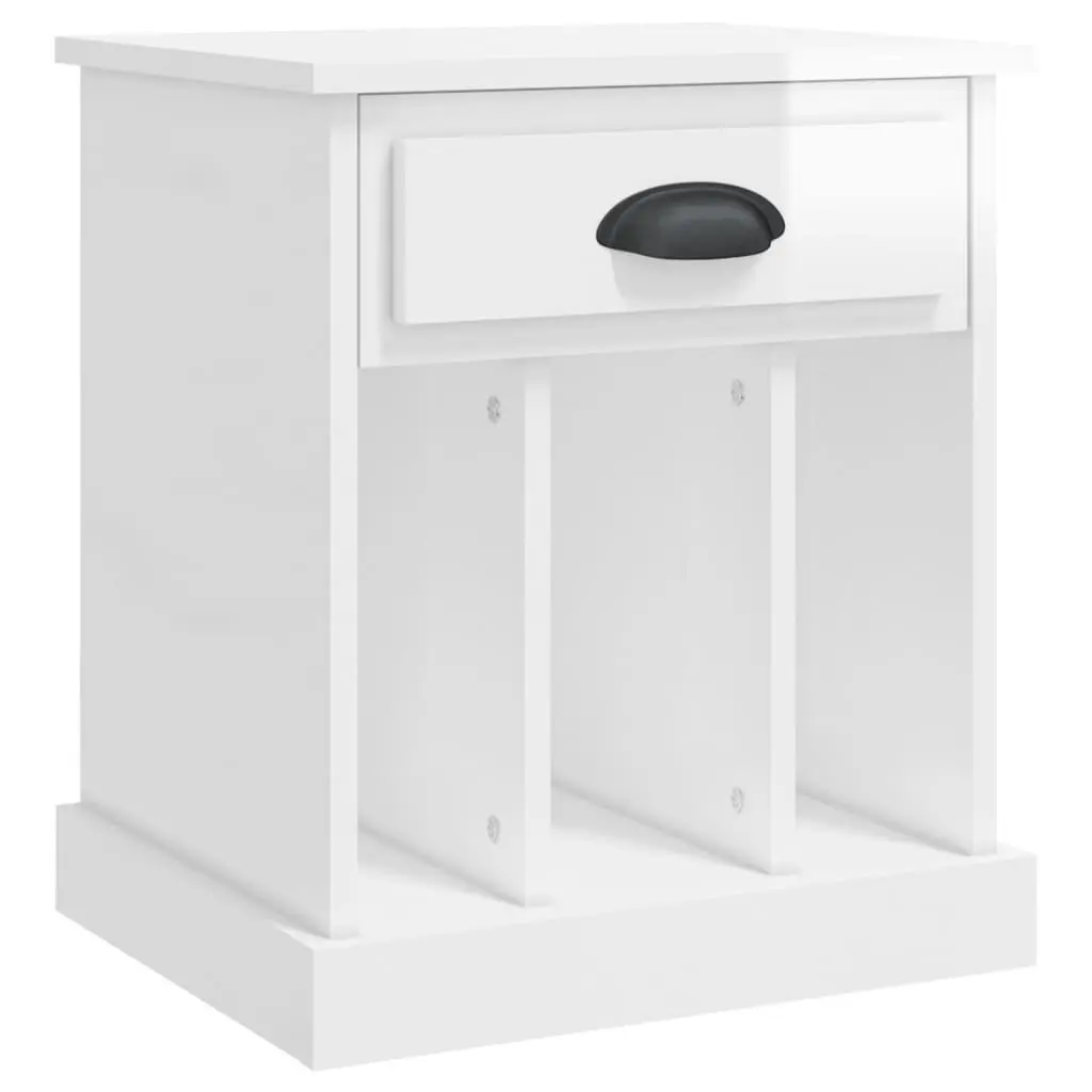 Bedside Cabinets 2 pcs High Gloss White Storage Nightstand Drawers Compartments