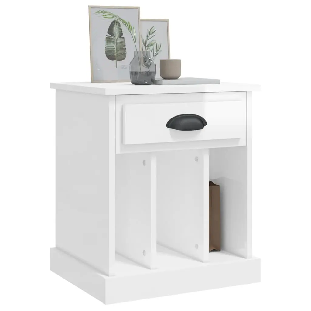 Bedside Cabinets 2 pcs High Gloss White Storage Nightstand Drawers Compartments