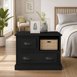 Bedside Cabinet Black Nightstand Side Table Storage Drawers Compartment 60x39x45
