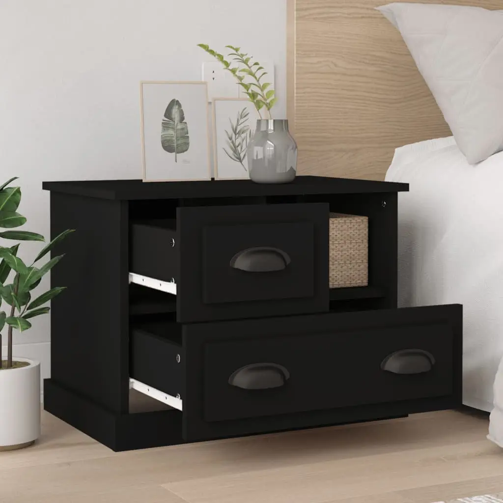 Bedside Cabinet Black Nightstand Side Table Storage Drawers Compartment 60x39x45